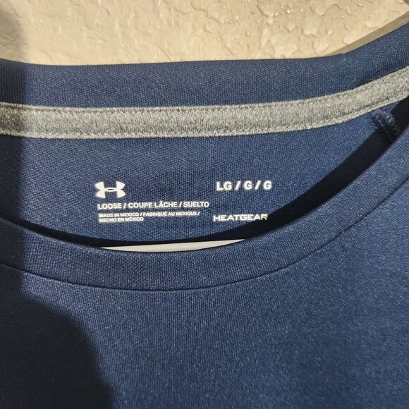 Under Armour Mens HeatGear Loose Fit Navy Blue Short Sleeve T-Shirt LG - Picture 2 of 10